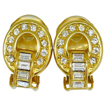 Load image into Gallery viewer, Vintage CHRISTIAN DIOR signed gold plated crystals designer clip on earrings
