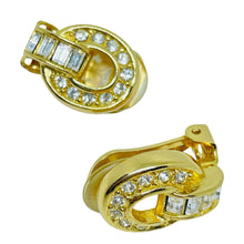 Load image into Gallery viewer, Vintage CHRISTIAN DIOR signed gold plated crystals designer clip on earrings
