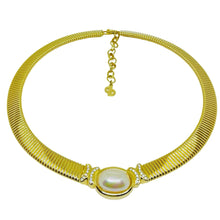Load image into Gallery viewer, Vintage CHRISTIAN DIOR signed gold plated crystals pearl omega chain necklace
