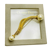 Load image into Gallery viewer, Vintage CHRISTIAN DIOR signed gold plated pearls designer runway brooch w box
