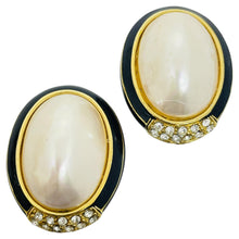 Load image into Gallery viewer, Vintage CINER gold plated enamel rhinestones pearls designer clip on earrings

