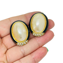 Load image into Gallery viewer, Vintage CINER gold plated enamel rhinestones pearls designer clip on earrings
