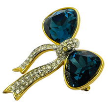 Load image into Gallery viewer, Vintage CRAFT signed gold tone sapphire crystal massive bow designer brooch
