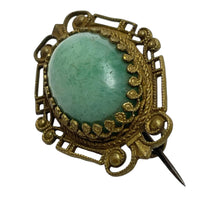 Load image into Gallery viewer, Vintage CZECHOSLOVAKIA gold tone jade glass cabochon brooch
