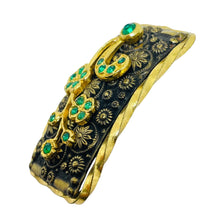 Load image into Gallery viewer, Vintage CZECHO signed gold plated emerald rhinestones brooch
