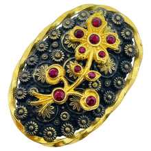 Load image into Gallery viewer, Vintage CZECHO signed gold plated ruby rhinestones brooch

