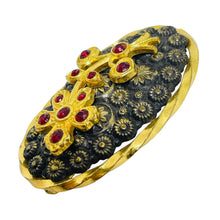 Load image into Gallery viewer, Vintage CZECHO signed gold plated ruby rhinestones brooch
