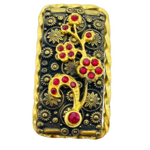 Load image into Gallery viewer, Vintage CZECHO signed gold plated ruby rhinestones brooch
