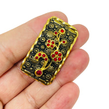Load image into Gallery viewer, Vintage CZECHO signed gold plated ruby rhinestones brooch

