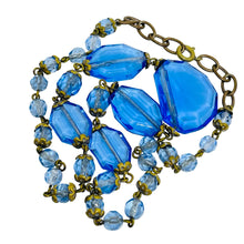 Load image into Gallery viewer, Vintage CZECH blue glass gold tone designer necklace
