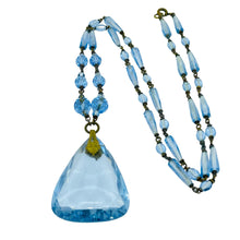 Load image into Gallery viewer, Vintage Czech blue glass gold tone designer necklace

