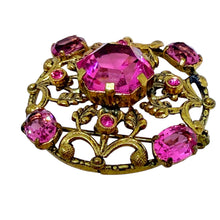 Load image into Gallery viewer, Vintage Czech gold tone pink glass designer brooch
