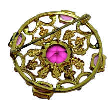 Load image into Gallery viewer, Vintage Czech gold tone pink glass designer brooch
