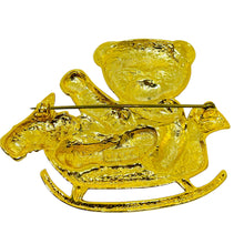 Load image into Gallery viewer, Vintage ELLE signed gold tone teddy bear rocking horse designer brooch
