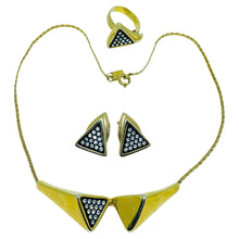 Load image into Gallery viewer, Vintage Emmons necklace Caroline earrings rhinestone enamel gold tone ring set

