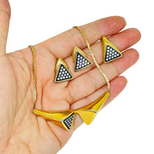 Load image into Gallery viewer, Vintage Emmons necklace Caroline earrings rhinestone enamel gold tone ring set

