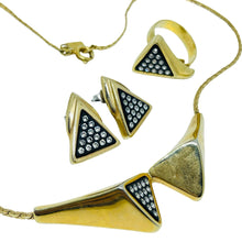 Load image into Gallery viewer, Vintage Emmons necklace Caroline earrings rhinestone enamel gold tone ring set
