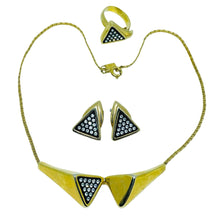 Load image into Gallery viewer, Vintage Emmons necklace Caroline earrings rhinestone enamel gold tone ring set

