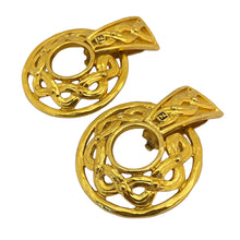 Load image into Gallery viewer, Vintage FENDI logo signed gold designer runway door knocker earrings
