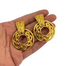 Load image into Gallery viewer, Vintage FENDI logo signed gold designer runway door knocker earrings
