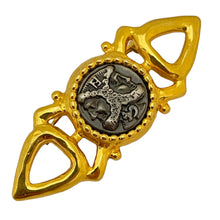 Load image into Gallery viewer, Vintage FENDI logo signed gold silver coin designer runway brooch
