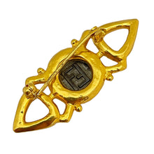 Load image into Gallery viewer, Vintage FENDI logo signed gold silver coin designer runway brooch
