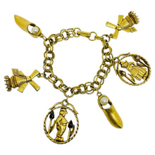 Load image into Gallery viewer, Vintage FLORENZA signed gold tone chain Dutch charms designer bracelet

