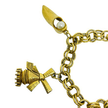 Load image into Gallery viewer, Vintage FLORENZA signed gold tone chain Dutch charms designer bracelet
