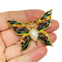 Load image into Gallery viewer, Vintage Fo signed gold tone enamel pearl butterfly designer brooch
