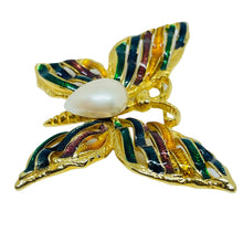 Load image into Gallery viewer, Vintage Fo signed gold tone enamel pearl butterfly designer brooch
