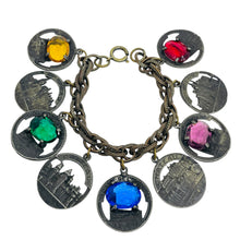 Load image into Gallery viewer, Vintage French castles churches silver tone glass charm chain bracelet
