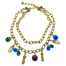 Load image into Gallery viewer, Vintage French gold tone chain jewel glass beads charms designer necklace
