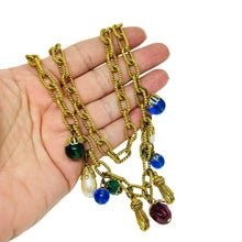 Load image into Gallery viewer, Vintage French gold tone chain jewel glass beads charms designer necklace
