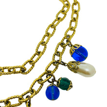 Load image into Gallery viewer, Vintage French gold tone chain jewel glass beads charms designer necklace
