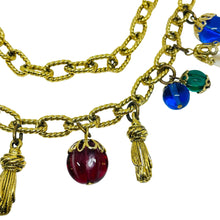 Load image into Gallery viewer, Vintage French gold tone chain jewel glass beads charms designer necklace
