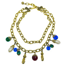 Load image into Gallery viewer, Vintage French gold tone chain jewel glass beads charms designer necklace
