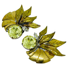 Load image into Gallery viewer, Vintage French massive gold tone glass stones designer clip on earrings
