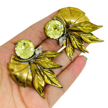 Load image into Gallery viewer, Vintage French massive gold tone glass stones designer clip on earrings
