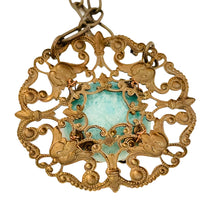 Load image into Gallery viewer, Vintage GERMANY bronze tone jade glass designer chain pendant necklace
