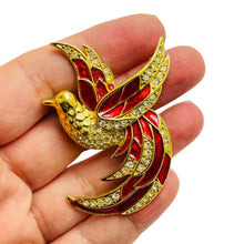 Load image into Gallery viewer, Vintage GIORGIO signed gold tone rhinestones bird designer brooch

