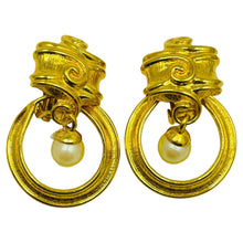 Load image into Gallery viewer, Vintage GIVENCHY gold pearl door knocker designer clip on earrings
