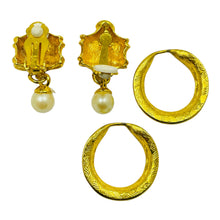 Load image into Gallery viewer, Vintage GIVENCHY gold pearl door knocker designer clip on earrings
