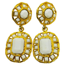 Load image into Gallery viewer, Vintage GRAZIANO signed gold tone white glass designer runway earrings
