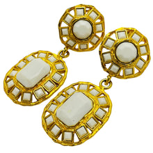 Load image into Gallery viewer, Vintage GRAZIANO signed gold tone white glass designer runway earrings
