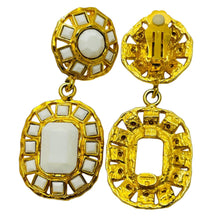 Load image into Gallery viewer, Vintage GRAZIANO signed gold tone white glass designer runway earrings
