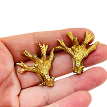 Load image into Gallery viewer, Vintage HATTIE CARNEGIE gold rhinestone branch designer runway clip on earrings
