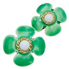 Load image into Gallery viewer, Vintage HOBE signed gold tone enamel flower designer clip on earrings
