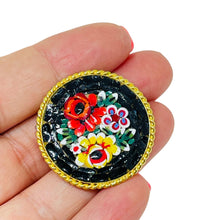 Load image into Gallery viewer, Vintage ITALY gold tone micro mosaic flower brooch
