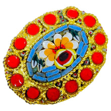 Load image into Gallery viewer, Vintage ITALY gold tone micro mosaic flower brooch
