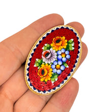 Load image into Gallery viewer, Vintage ITALY signed gold tone micro mosaic flower brooch

